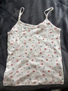 White Knit Spaghetti Strap Tank with Pink Hearts